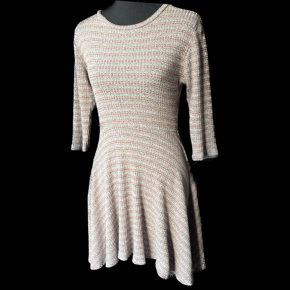 Rolla Coster Orange & Gray Skater Dress Fit N Flare Size Small Waffle Knit GUC